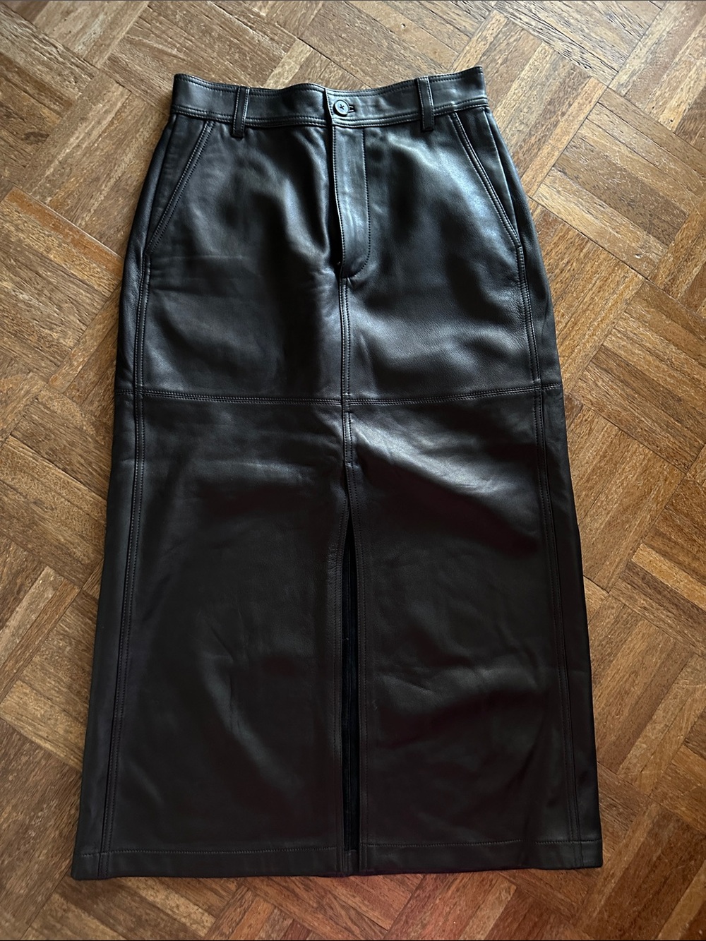 Madewell Genuine Lamb Leather Midi Skirt Black Size 2